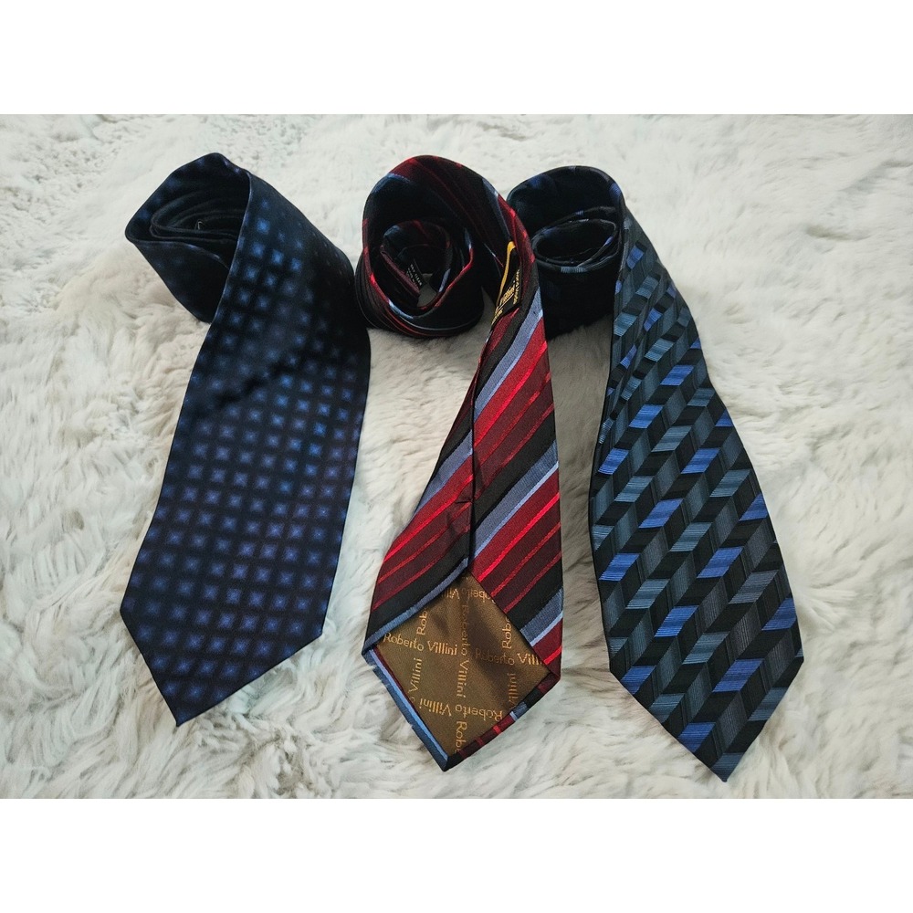 Roberto Villini Mens Silk Necktie Lot of 3 Assorted Patterns